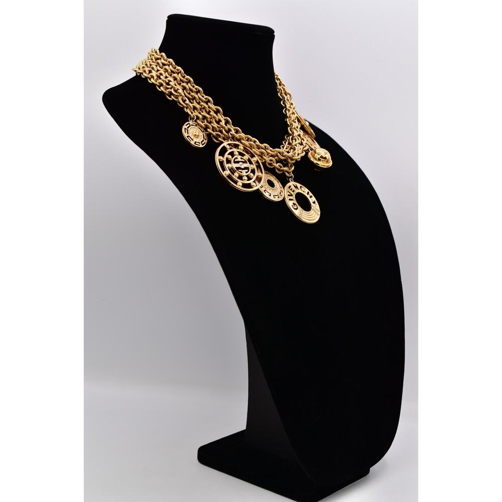 Givenchy Vintage Runway Statement Logo Charm Necklace Gold Chunky Signed Bin5 - Picture 5 of 12